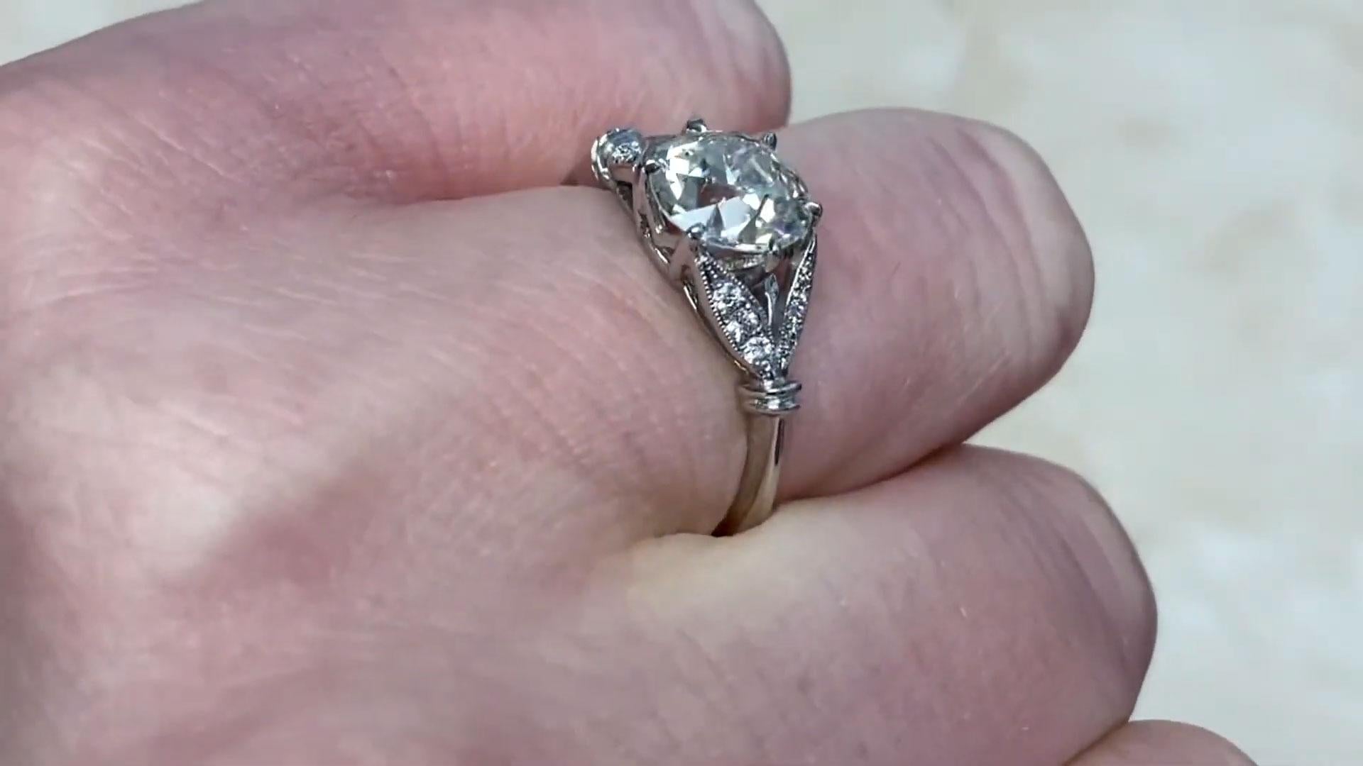 Art Deco Antique Old European Cut Diamond Engagement Ring (Approx 1.5-Carats), Platinum For Sale