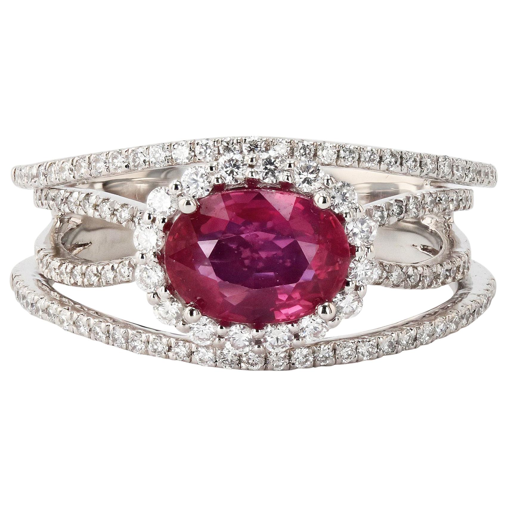 1.59ct Extremely Rare Unheated Pink Sapphire and 0.50ctw Diamond Platinum Ring For Sale