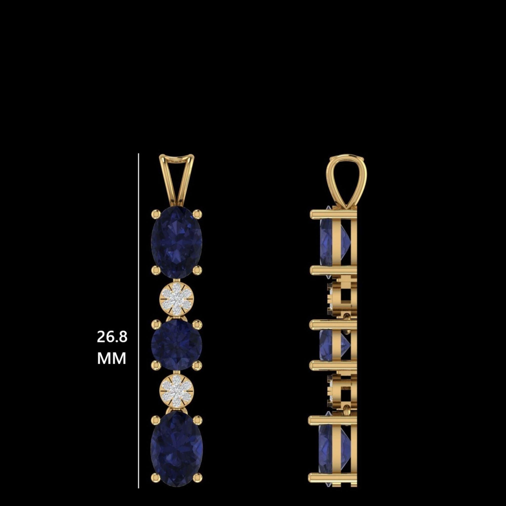 Donna Collana con zaffiro blu ovale e diamanti in oro massiccio 14 carati da 1,59 carati (certificato) in vendita