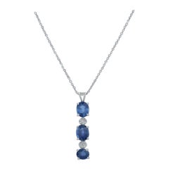 Collana con zaffiro blu ovale e diamanti in oro massiccio 14 carati da 1,59 carati (certificato)