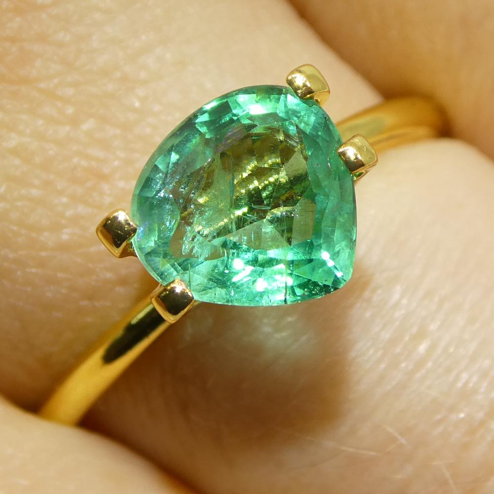 Description:

Gem Type: Emerald 
Number of Stones: 1
Weight: 1.59 cts
Measurements: 7.73 x 8.04 x 4.43 mm
Shape: Pear
Cutting Style Crown: Step Cut
Cutting Style Pavilion: Brilliant 
Transparency: Transparent
Clarity: Slightly Included: Some