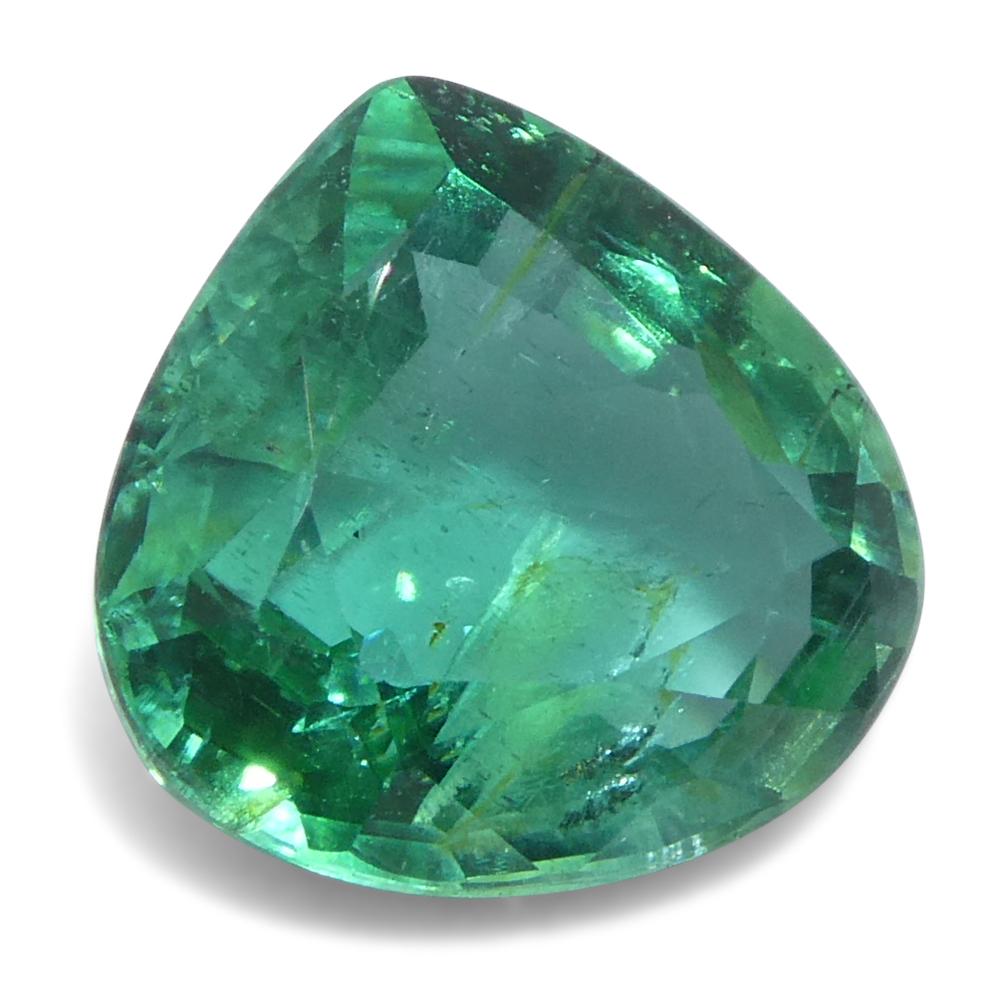 Women's or Men's 1.59ct Pear Green Emerald from Zambia For Sale