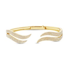 1.59ct Round Brilliant Cut Diamond Double Wave Bangle Bracelet in 14k Yellow