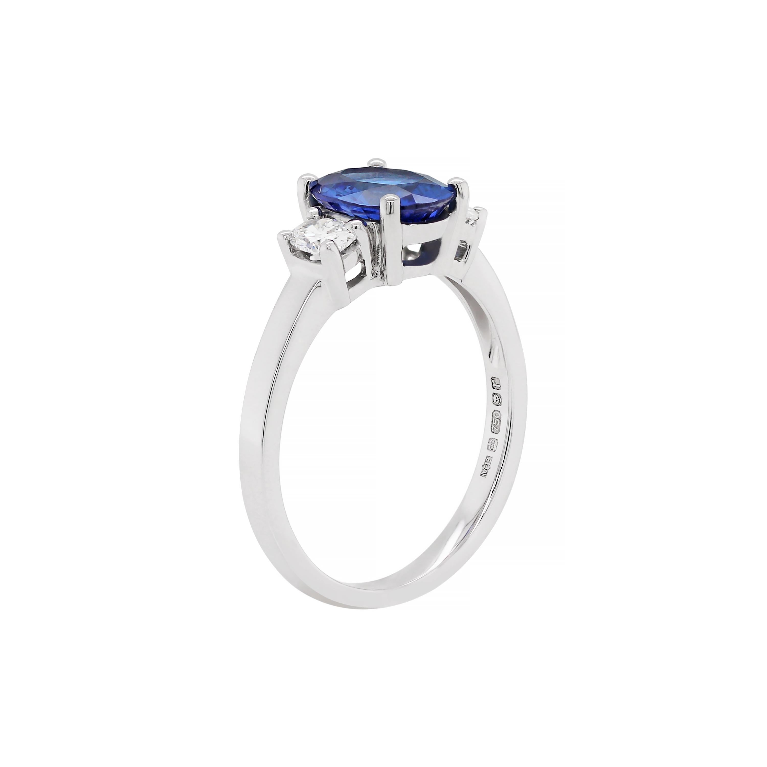 Modern 1.59 Carat Sapphire and Diamond 18 Carat White Gold Engagement Ring