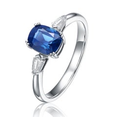 1.59ct Teal Sapphire and Bullet Shape Diamond Engagement Ring 14K White Gold