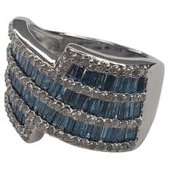 1.59cttw Blue and White Diamond Sterling Silver Ring