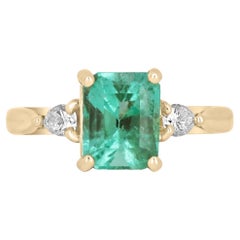1,59tcw 14K kolumbianischer Diamantring mit Smaragd-Emerald-Schliff und Diamanten im Birnenschliff