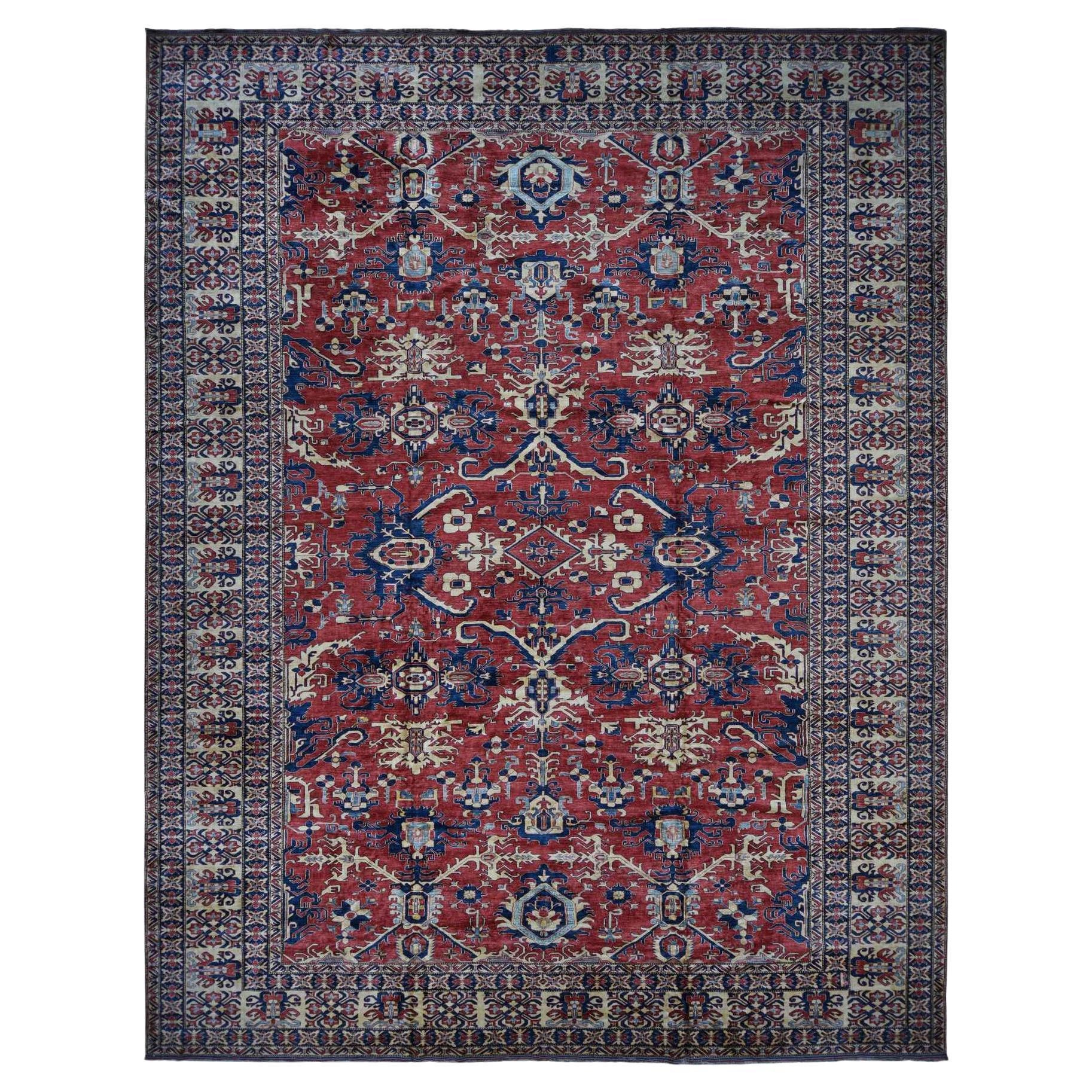 15'9"x19'10" Red Super Kazak Design 100% Wool Hand Knotted Oversized Rug For Sale