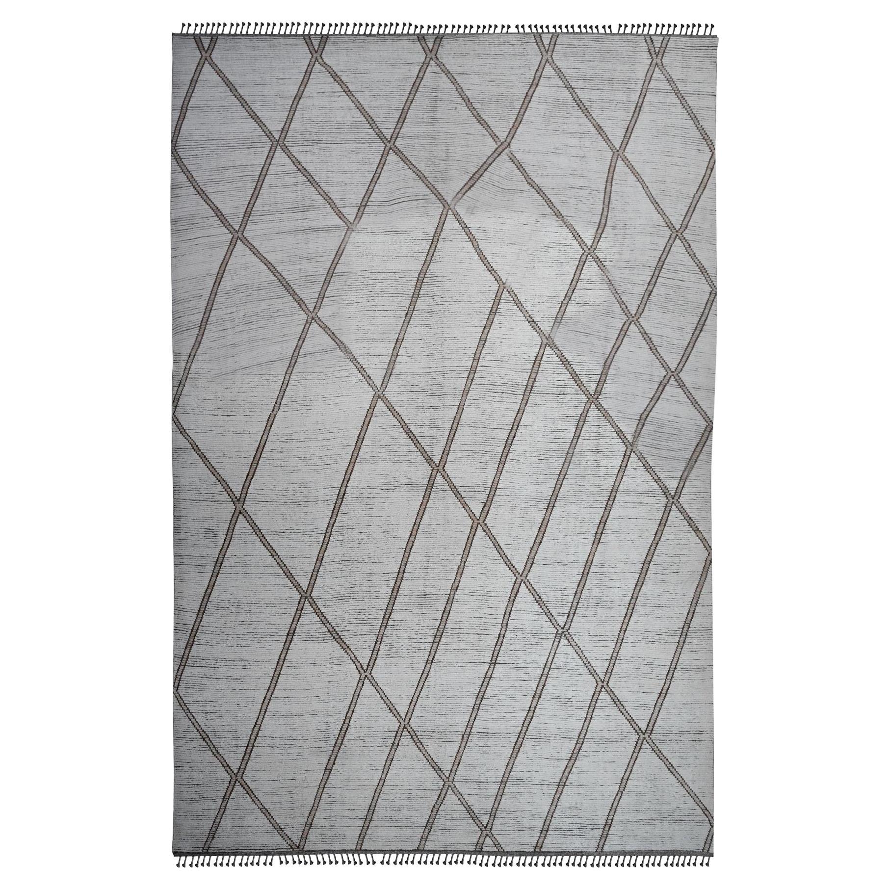 Tapis marocain blanc tissé à la main avec motif géométrique 15'9"x23'5"