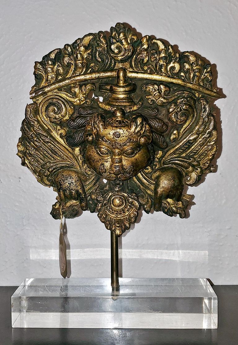 15th Century Gilt-Copper Kirtimukha Repousse Plaque 5