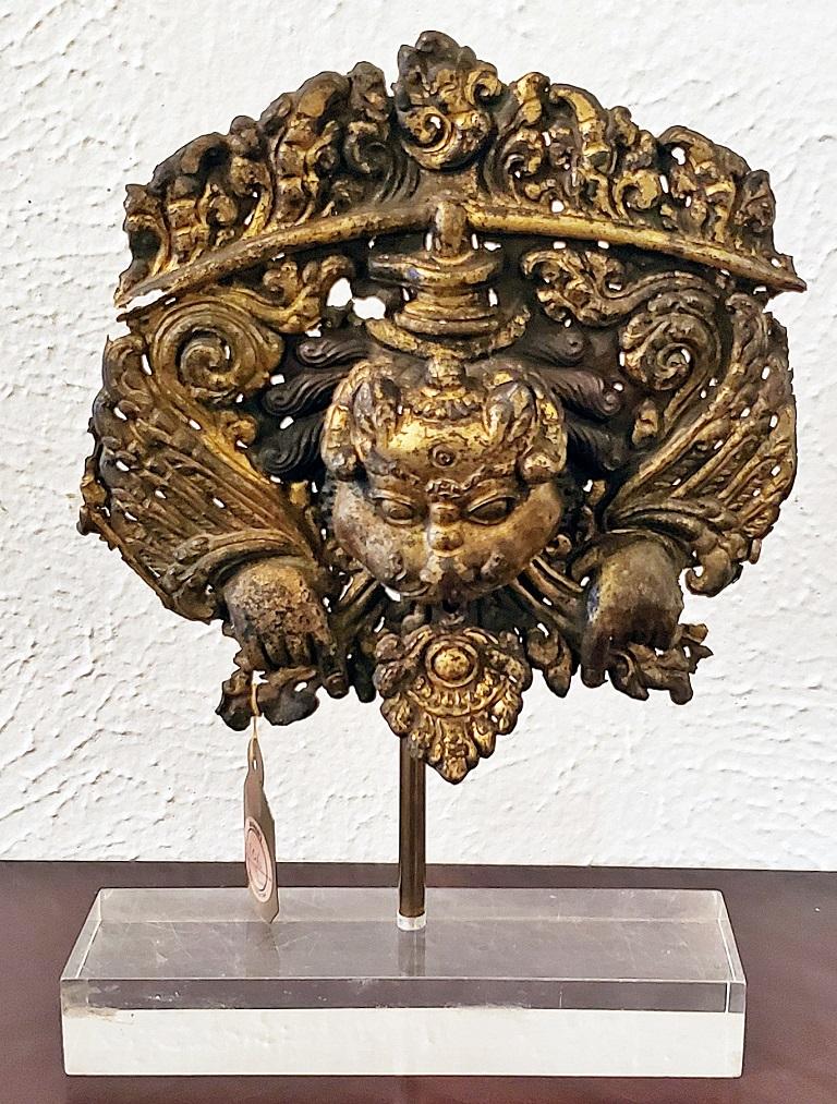 Presenting a gorgeous 15th century gilt-copper Kirtimukha repousse plaque.

From circa 1450 this is a stunning piece of Southeast Asian antiquity.

From Tibet.

This piece has impeccable Provenance!

It was purchased by a Private Dallas Collector at