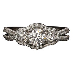 1.5Carat Diamond 3-Stone Halo Round Brilliant Engagement Ring Setting Pave Split