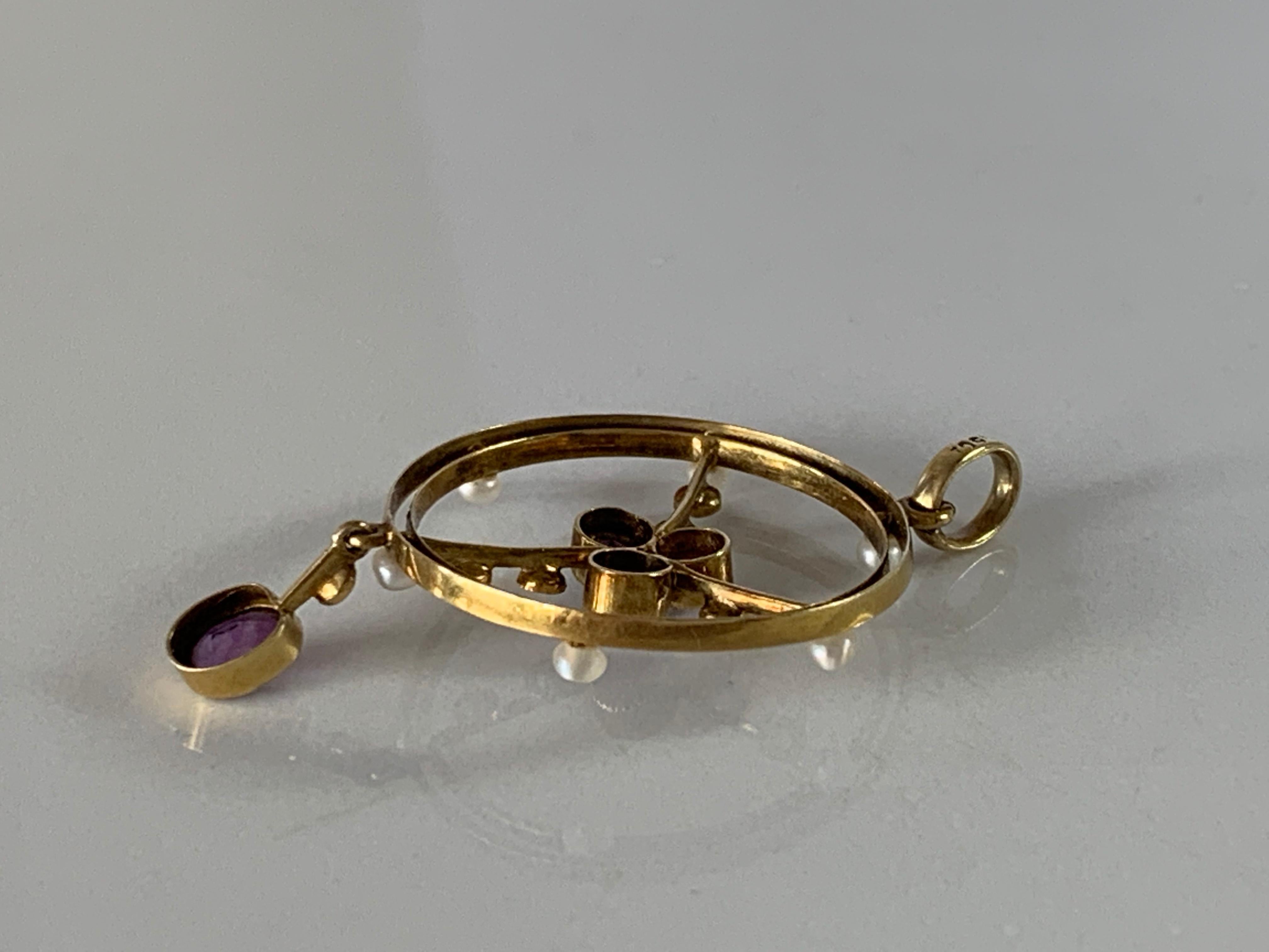 Pendentif en or 15 carats 585 avec perles et améthyste anciennes Pour femmes en vente