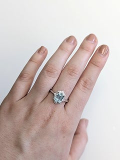 1.5ct Aquamarine Ring w Natural Diamond Halo in 14K Gold  EM 8x6mm