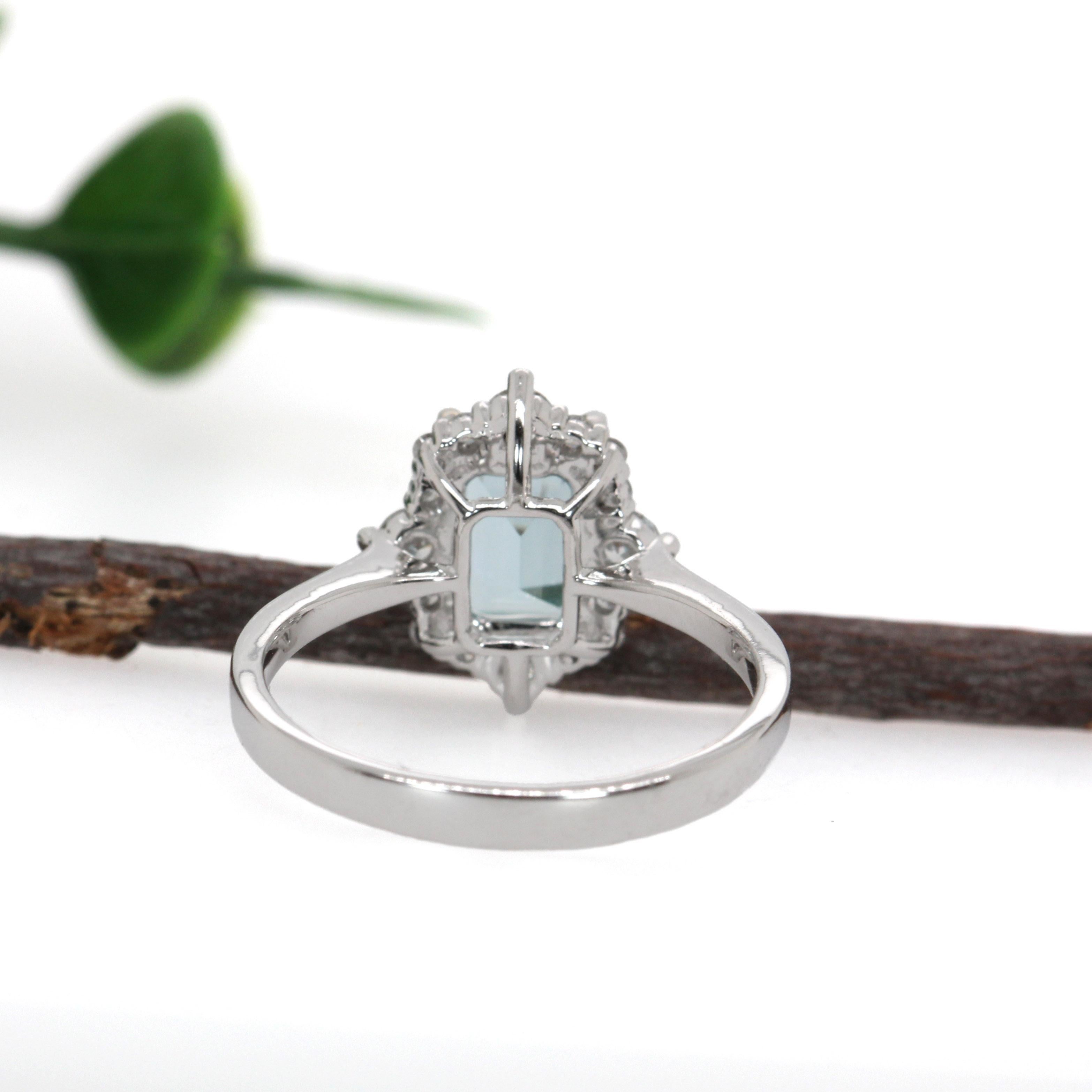 Women's 1.5ct Aquamarine Ring w Natural Diamond Halo in 14K Gold  EM 8x6mm For Sale