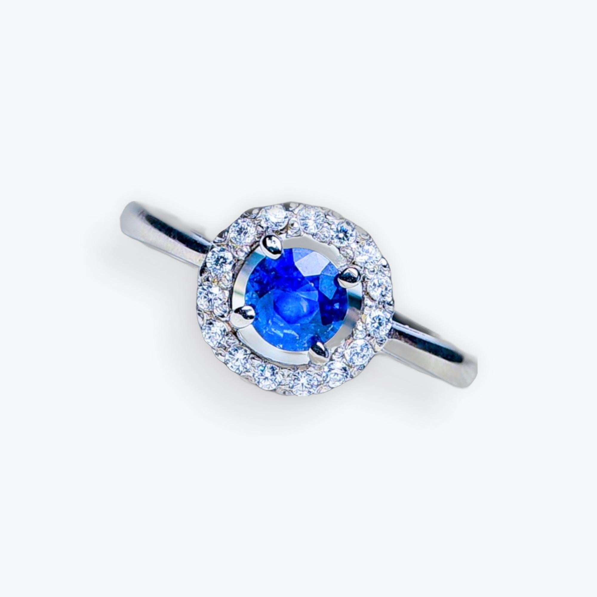 1.5ct Blue Sapphire Floating Halo Engagement Ring For Sale 2