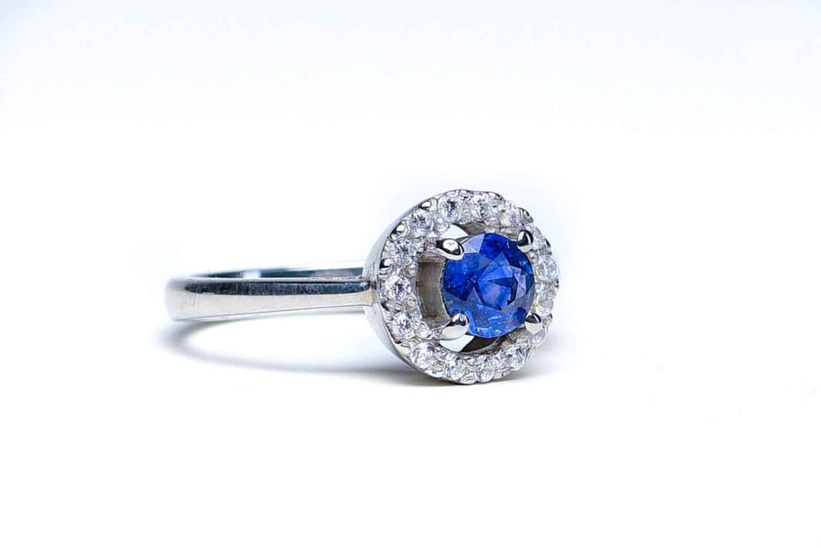 1.5ct Blue Sapphire Floating Halo Engagement Ring For Sale 5