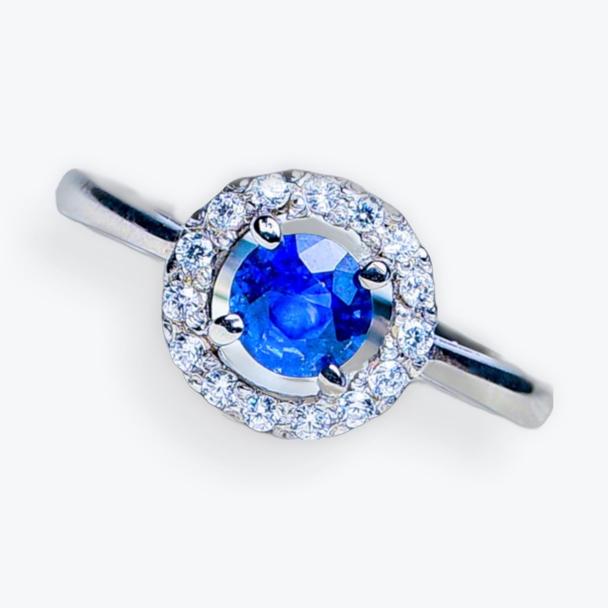 1.5ct Blue Sapphire Floating Halo Engagement Ring For Sale 1