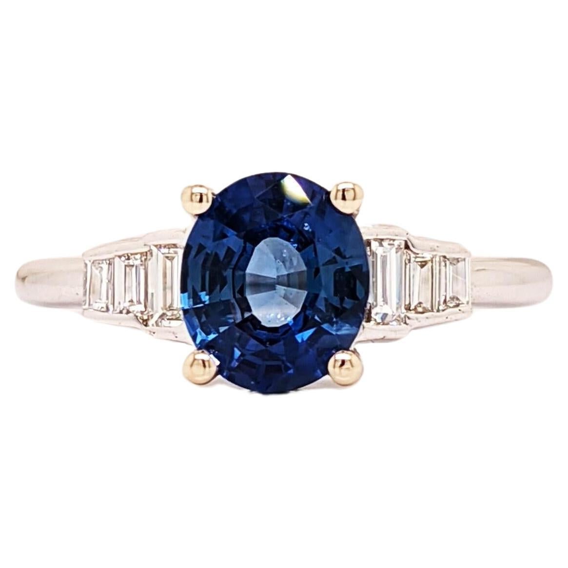 1.5ct Blue Sapphire Ring w Earth Mined Diamonds in Solid 14k Gold Oval 7.5x6mm For Sale