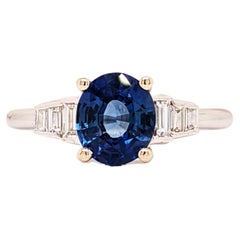 1,5 Karat Blauer Saphir Ring mit Steinmetz-Diamanten in massivem 14k Gold Oval 7,5x6 mm