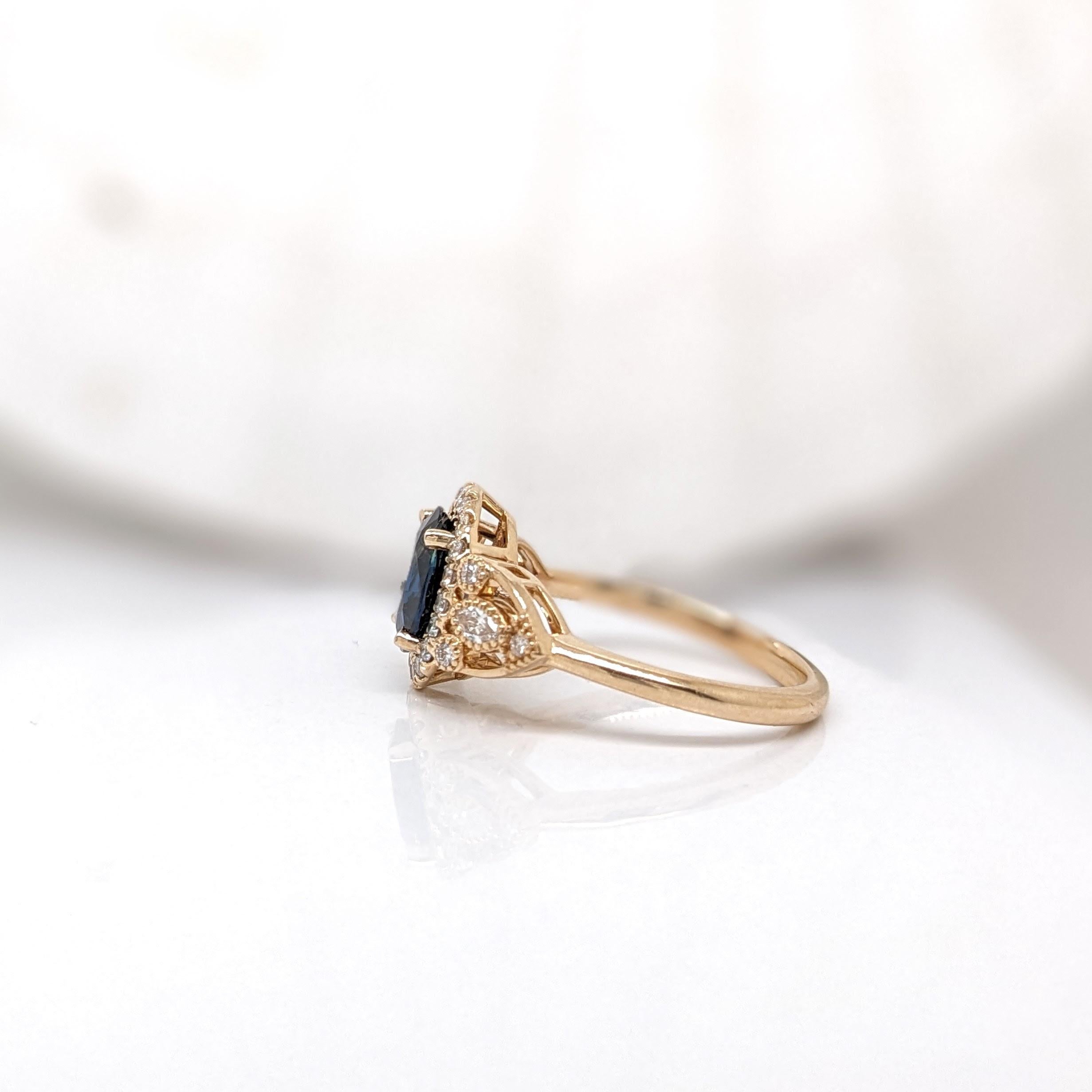 Bague ovale de 8 x 6 mm en or massif 14 carats avec saphir bleu 1,5 carat et diamants extraits de la terre en vente 1