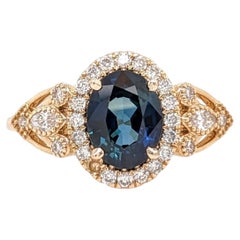 Anello con zaffiro blu da 1,5 carati e diamanti estratti dalla terra in oro massiccio 14 carati, ovale 8x6 mm