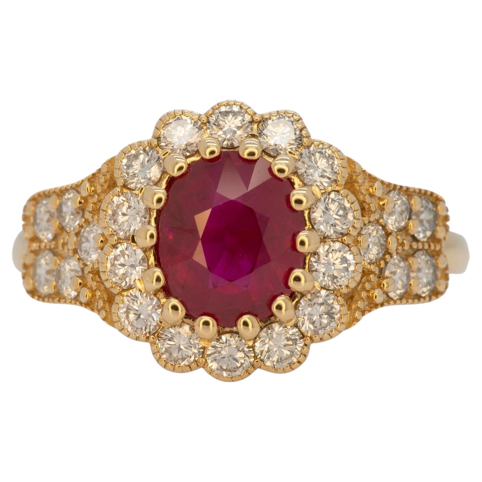 GIA Certified 1.5Ct Ruby Ring with Earth Mined Diamonds: Solid 14K Gold, 7x6mm