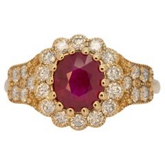 GIA Certified 1.5Ct Ruby Ring with Earth Mined Diamonds: Solid 14K Gold, 7x6mm