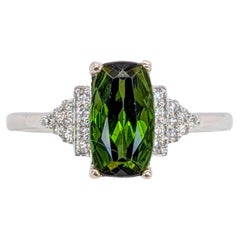 1.5ct Chrome Tourmaline Ring w Natural Diamond Accents in 14K White Gold CU 9x5