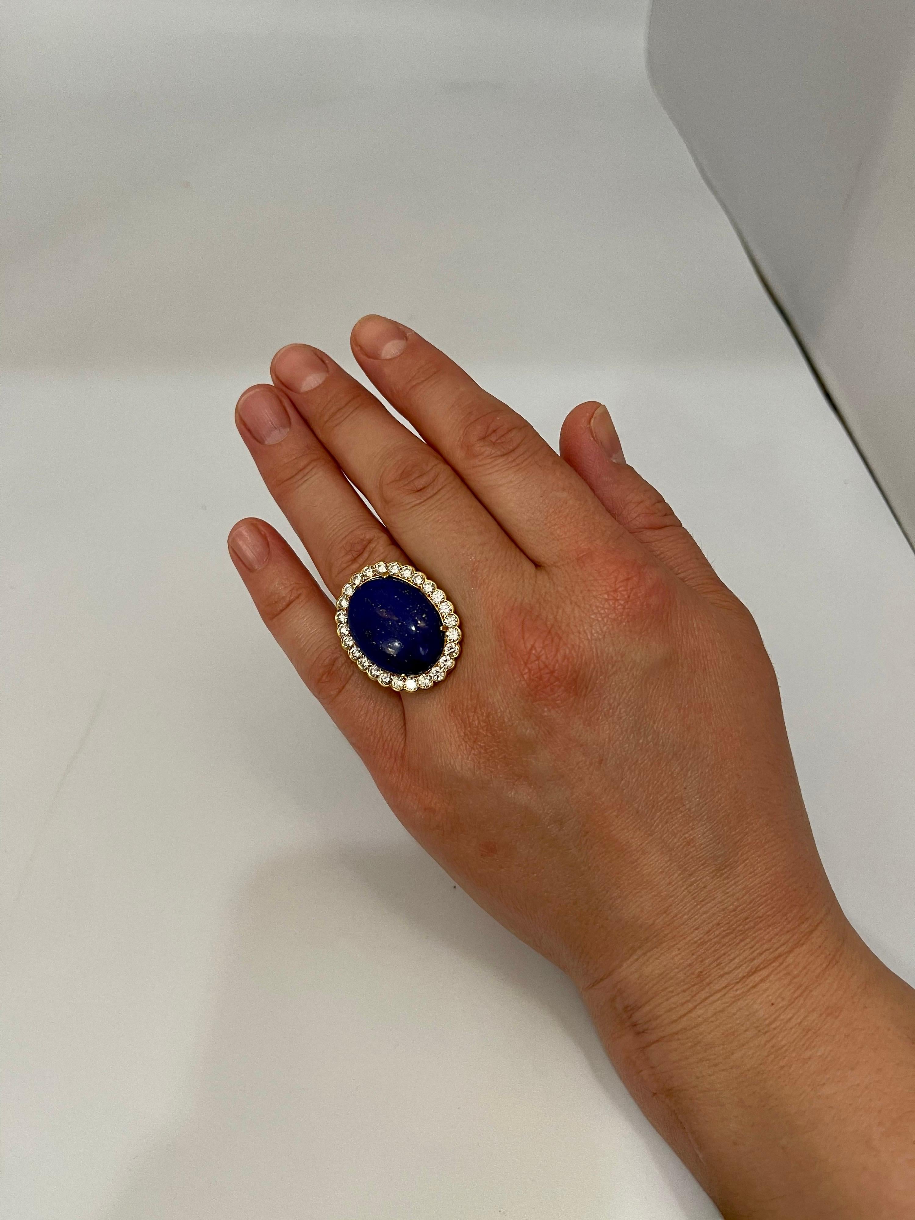 15Ct Diamond & 30Ct Natural Lapis Lazuli Set 18 K Y Gold, Ring, Earring, Pendant For Sale 3
