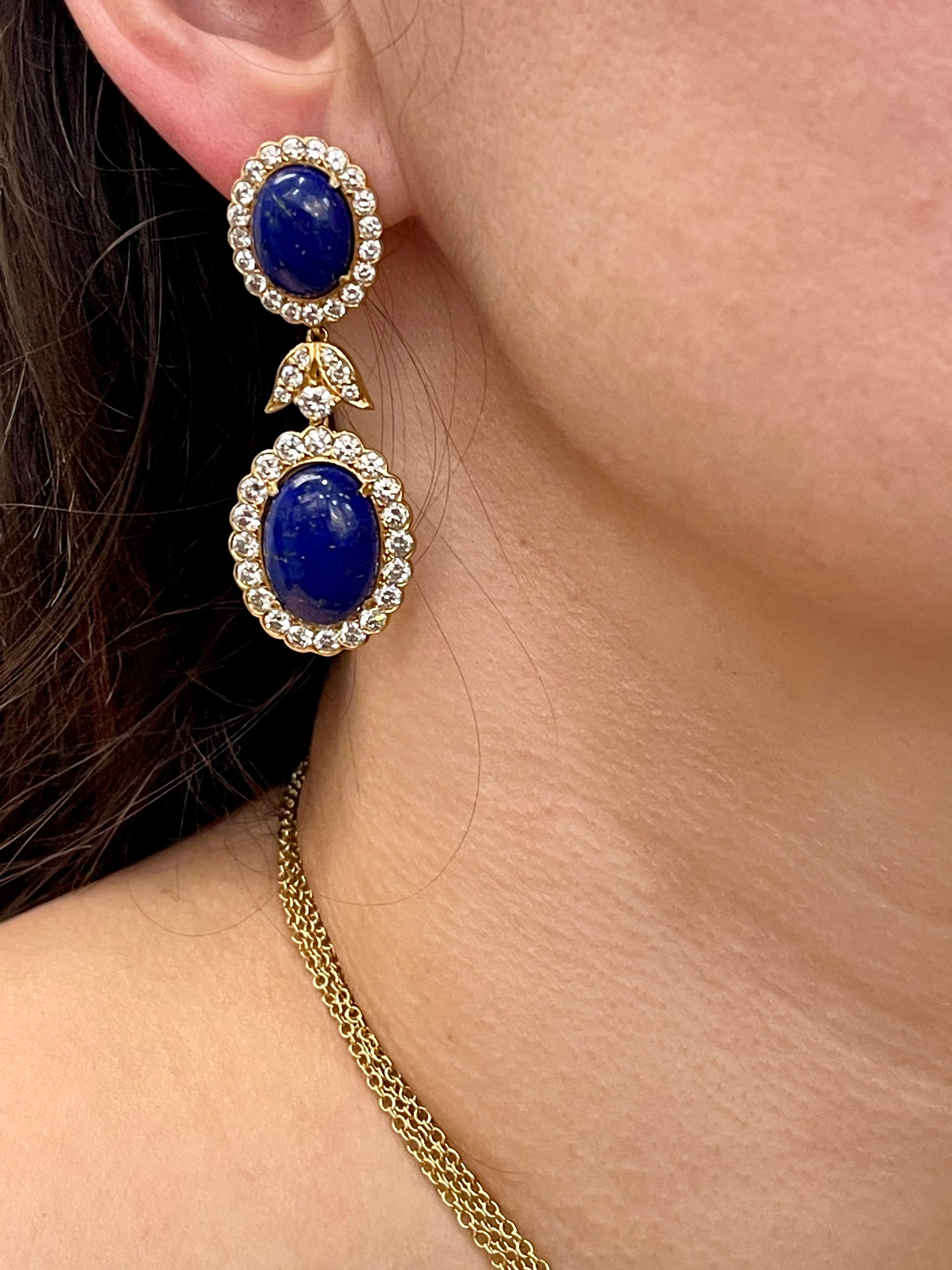 15Ct Diamond & 30Ct Natural Lapis Lazuli Set 18 K Y Gold, Ring, Earring, Pendant For Sale 5