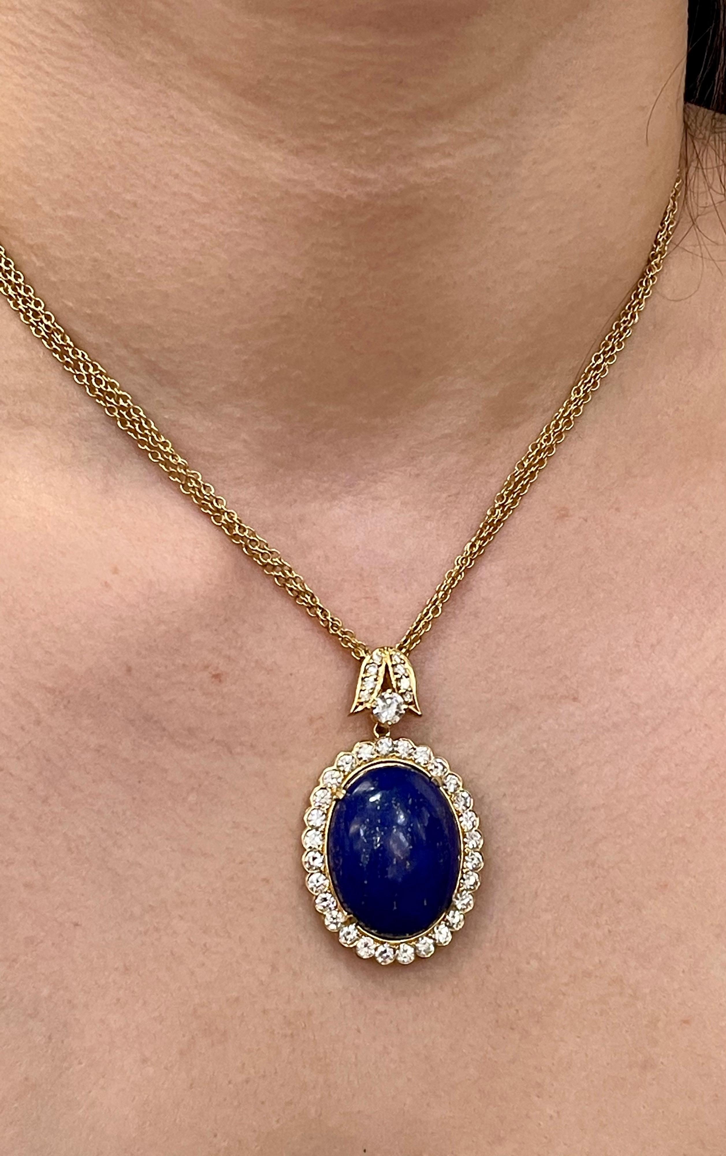 15Ct Diamond & 30Ct Natural Lapis Lazuli Set 18 K Y Gold, Ring, Earring, Pendant For Sale 6