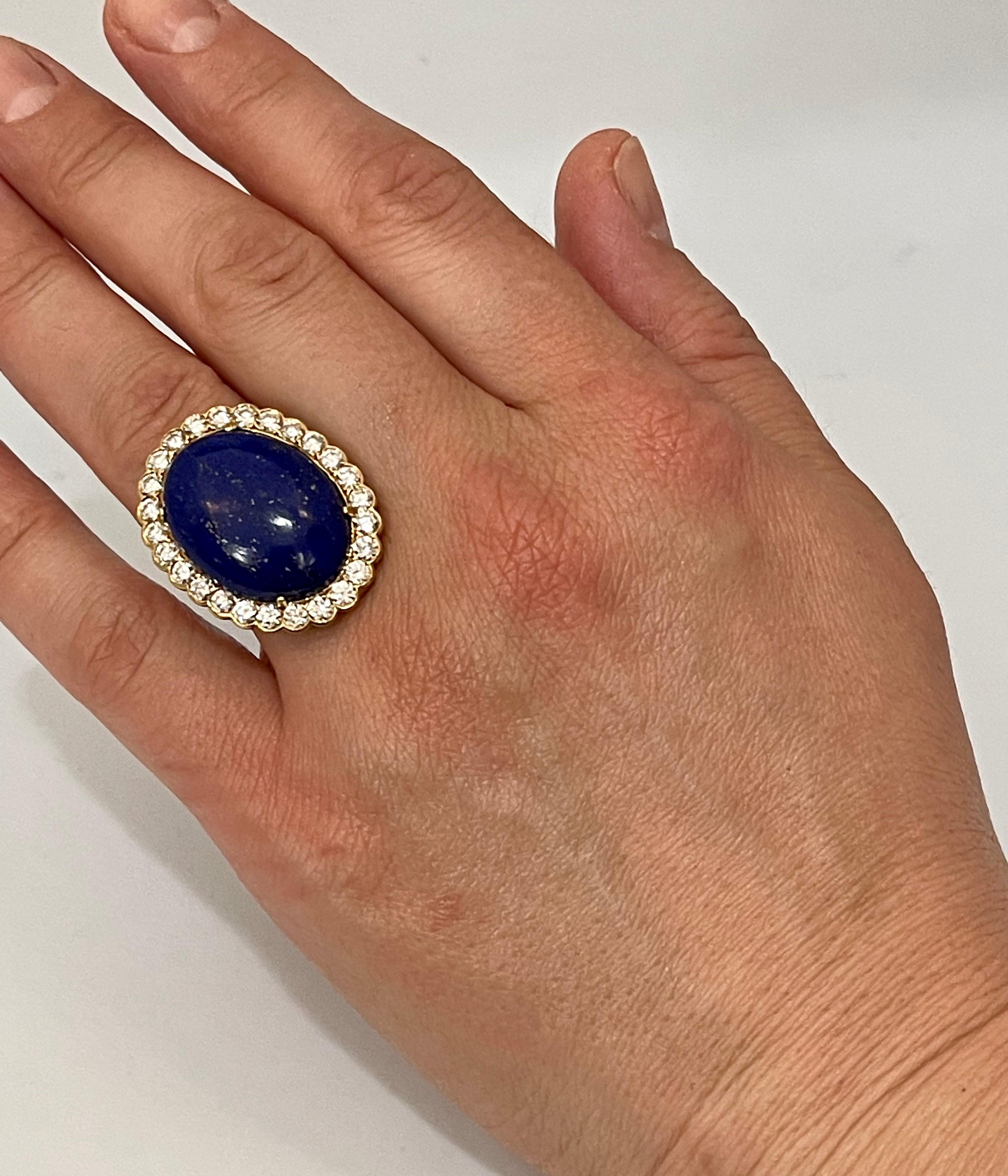 15Ct Diamond & 30Ct Natural Lapis Lazuli Set 18 K Y Gold, Ring, Earring, Pendant For Sale 10