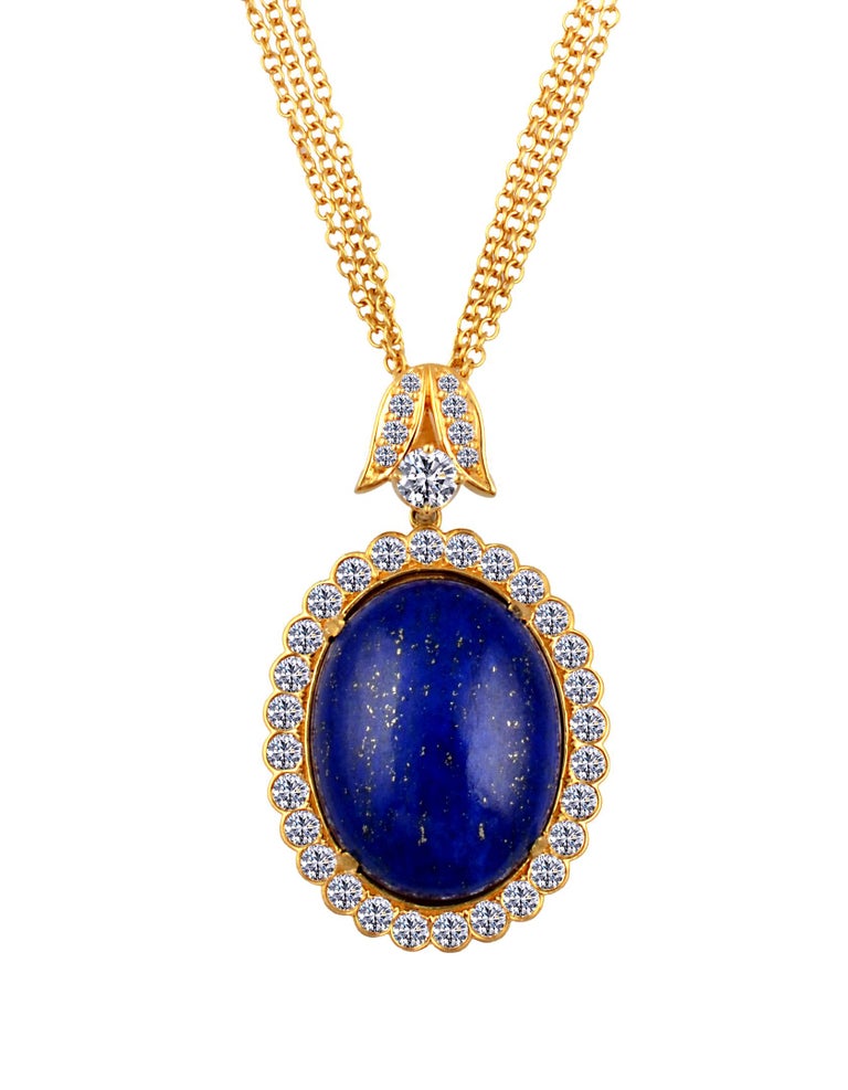 Pendentif Étoile De David En Or Blanc 18 Carats - Diamants Et Lapis Lazuli, Occasion Très Bon état