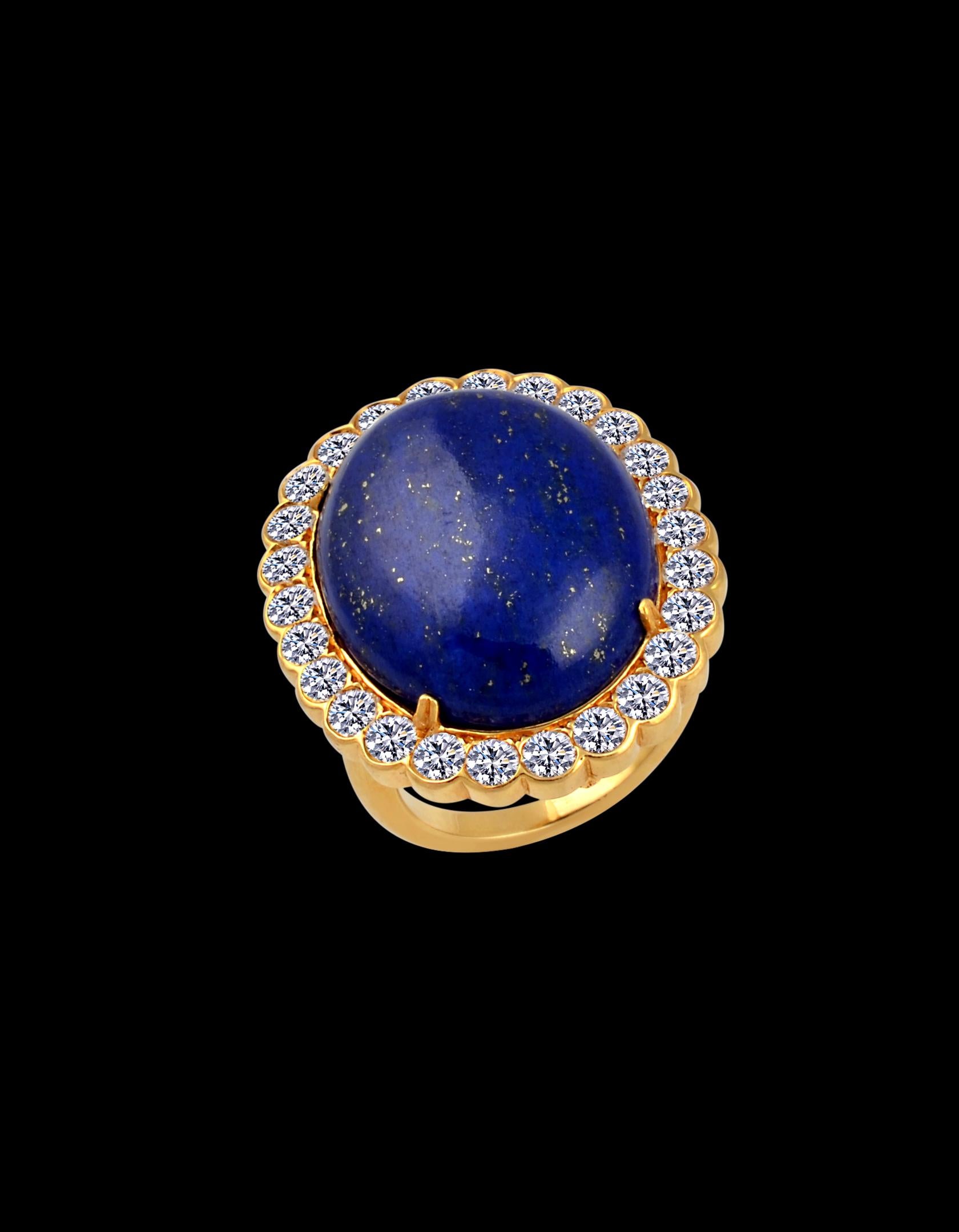 15Ct Diamond & 30Ct Natural Lapis Lazuli Set 18 K Y Gold, Ring, Earring, Pendant For Sale 1