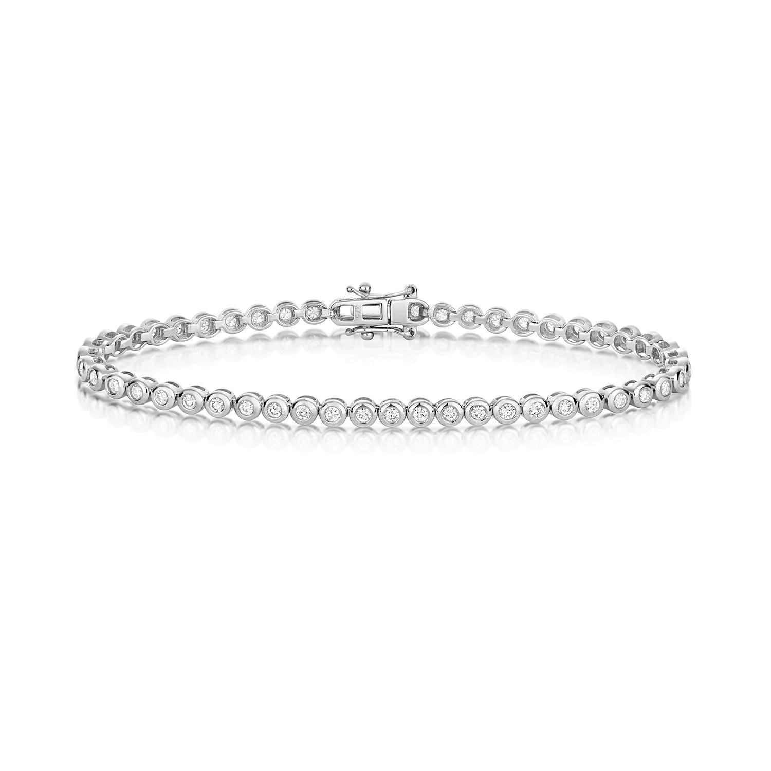 1.5ct DIAMOND Bezel Set Tennis BRACELET IN 9CT WHITE GOLD In New Condition For Sale In Ilford, GB