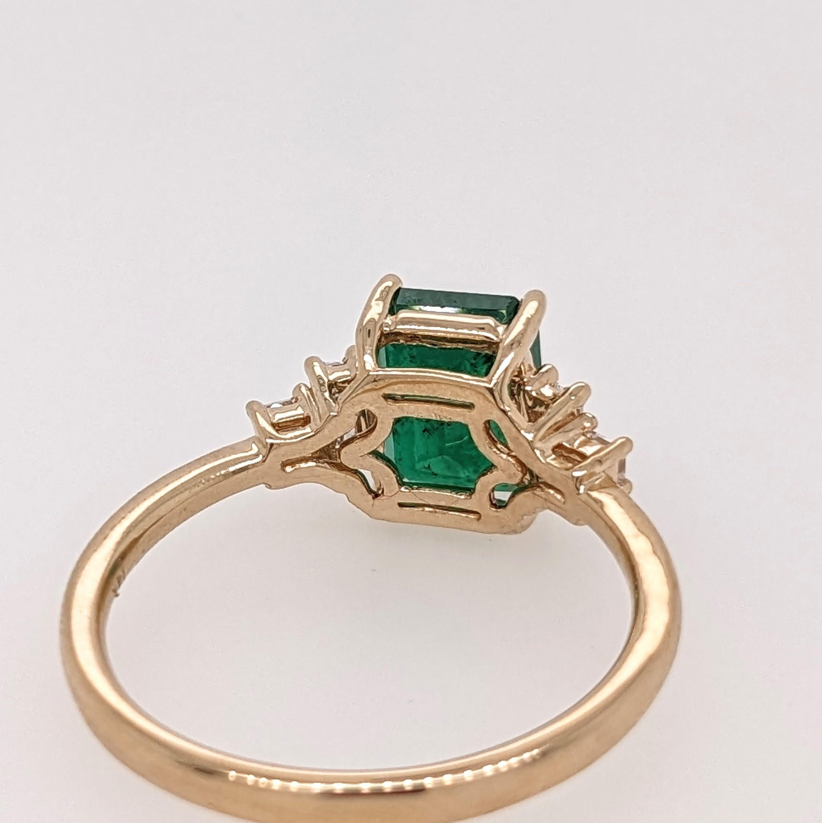 1.5ct Emerald Ring w Earth Mined Diamonds in Solid 14K Yellow Gold EM 8x6mm For Sale 3