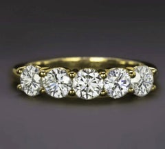 1.5ct GIA Certified Diamond Wedding Band – 5-Stone Ring in 14K Yellow Gold