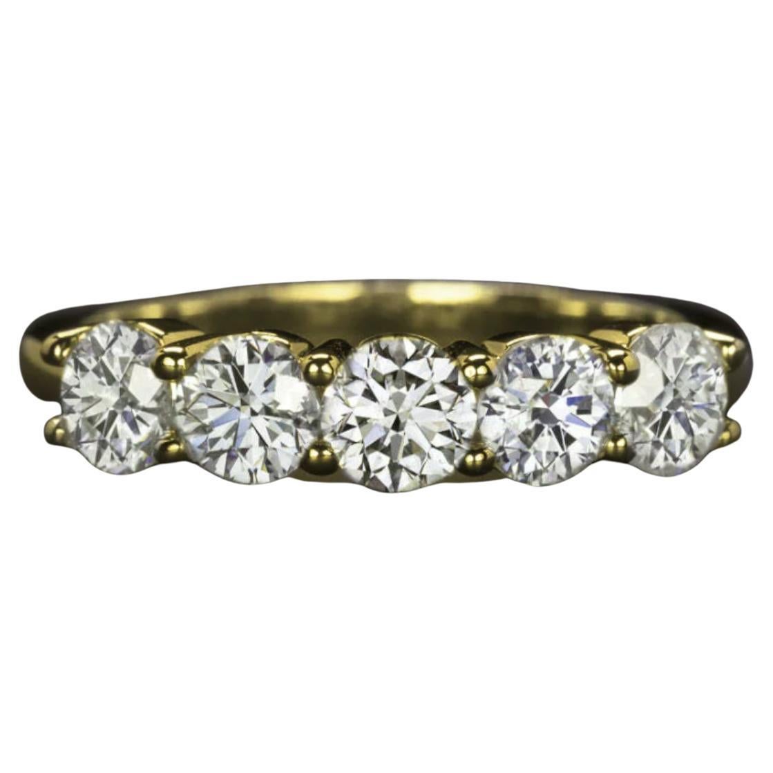 Alianza de Diamantes con Certificado GIA de 1,5 ct - Anillo de 5 Piedras en Oro Amarillo de 14K