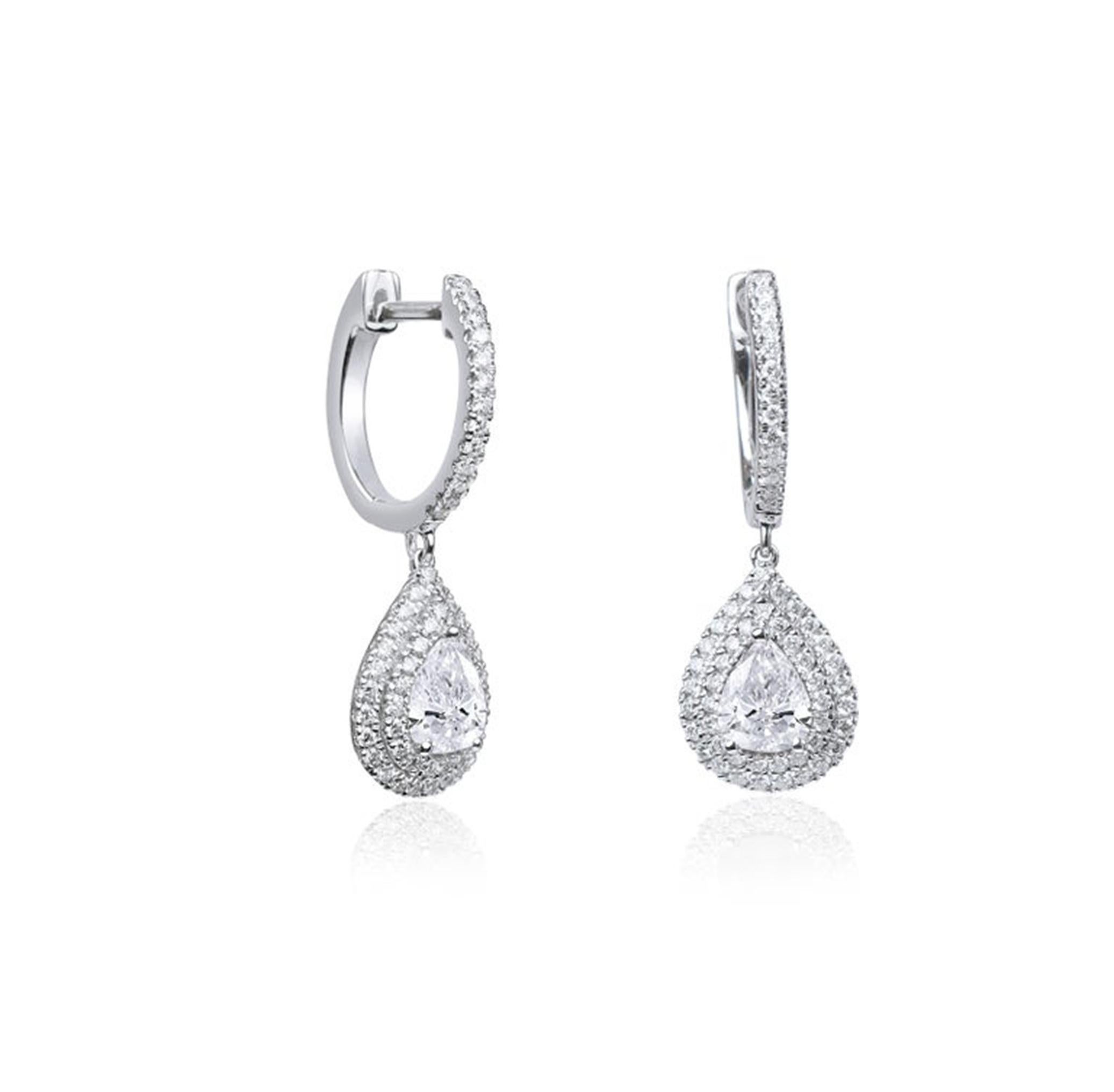 Women's 1.5ct GIA Certified Pear-Cut Diamond Drop Earrings in 18K White Gold – with Pavé For Sale