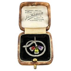 15ct Gold and Silver, Edwardian Garnet, Amethyst, Peridot & Rose Diamond Pendent
