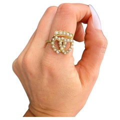 15ct Gold Antique Double Sweetheart Seed Pearl Ring