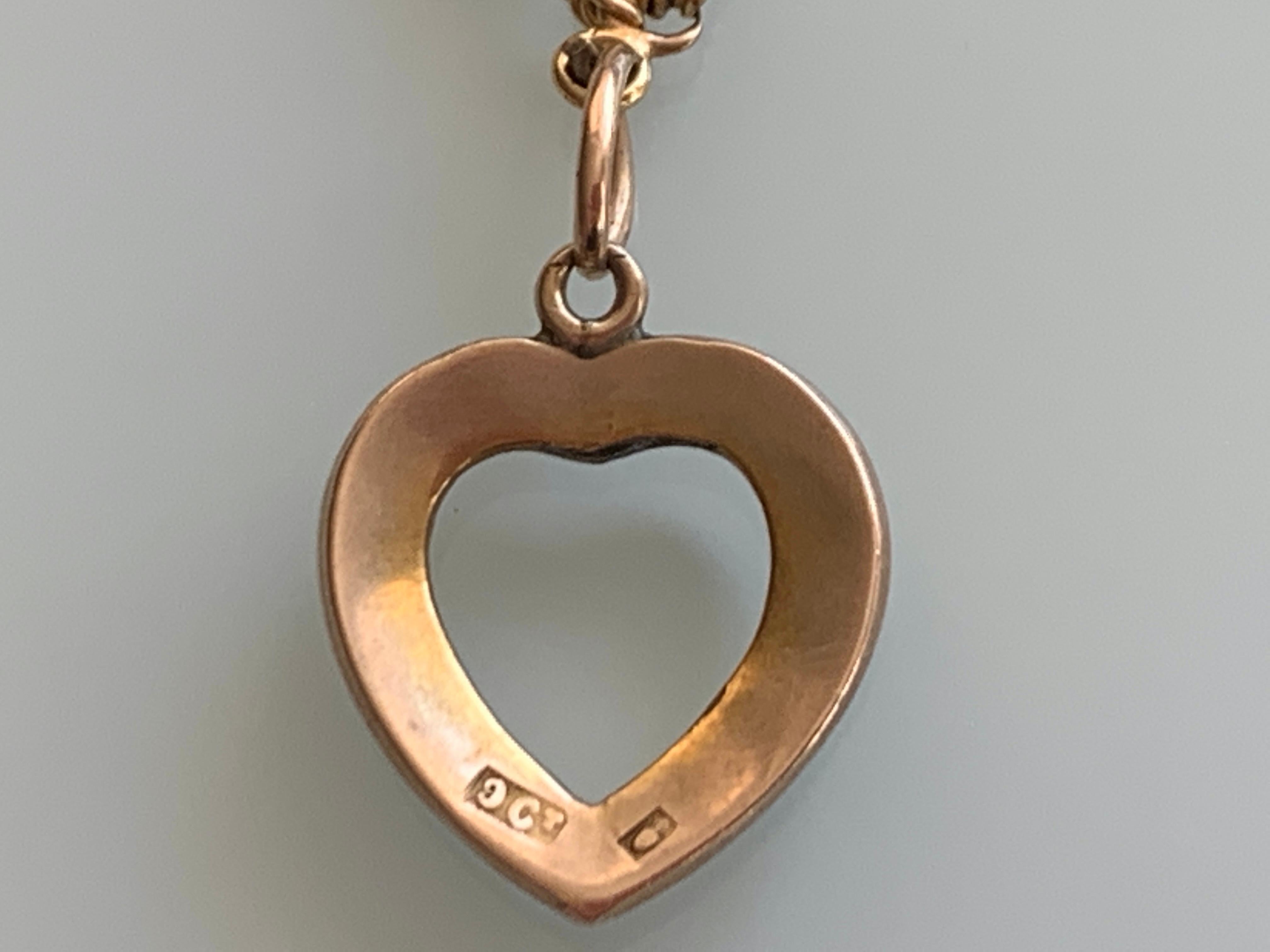 Collier ancien en or 15 carats avec pendentifs en forme de cœur et améthyste de 9 carats en vente 3