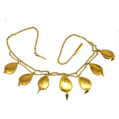 15ct Gold, Cabochon Garnet & Seed Pearl Swag Chain Necklace, 19th Century