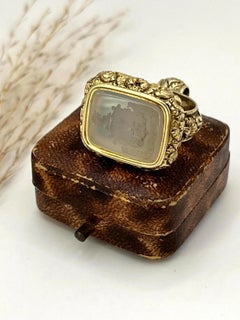 15ct Gold Cased, Victorian Engraved Chalcedony Seal Fob Pendant, Circa 1880