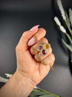 15ct Gold Edwardian Amethyst Citrine & Garnet Clover Pendant Seed Pearl Border