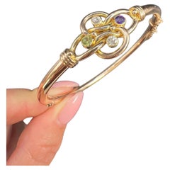 15ct Gold, Edwardian Amethyst, Peridot & Diamond Suffragette Bangle Bracelet