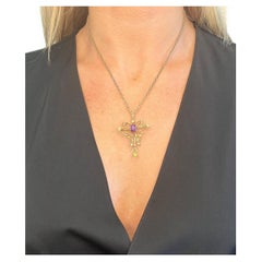 15ct Gold Edwardian Suffragette Pendant Amethyst Peridot Seed Pearls & Diamonds