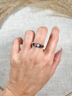15ct Gold Fancy Victorian Adore Acrostic Ring Amethyst Diamond Opal Ruby Emerald