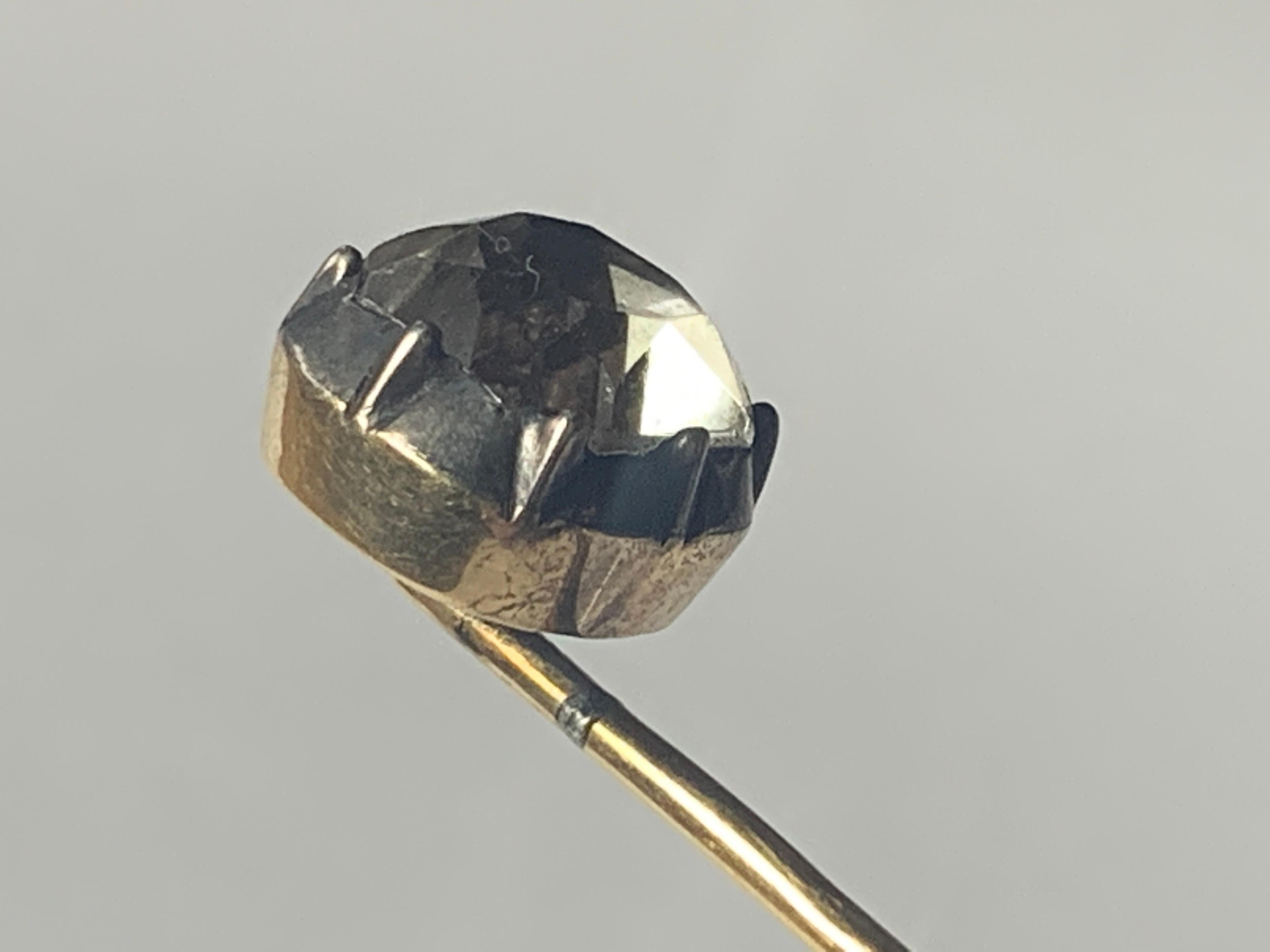 Antique
15ct Gold Georgian Quartz Black Dot Pin 
Produced Circa 1800s
Solid 15ct Gold setting ( Including Pin ) holds this beautiful
Antique cushion cut black dot quartz stone.
In absolutely beautiful condition .
